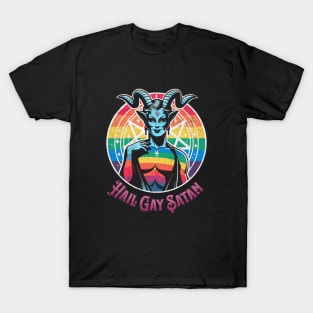 Funny Hail Gay Satan and Hell Is Inclusive - LGBT Pride Baphomet T-Shirt